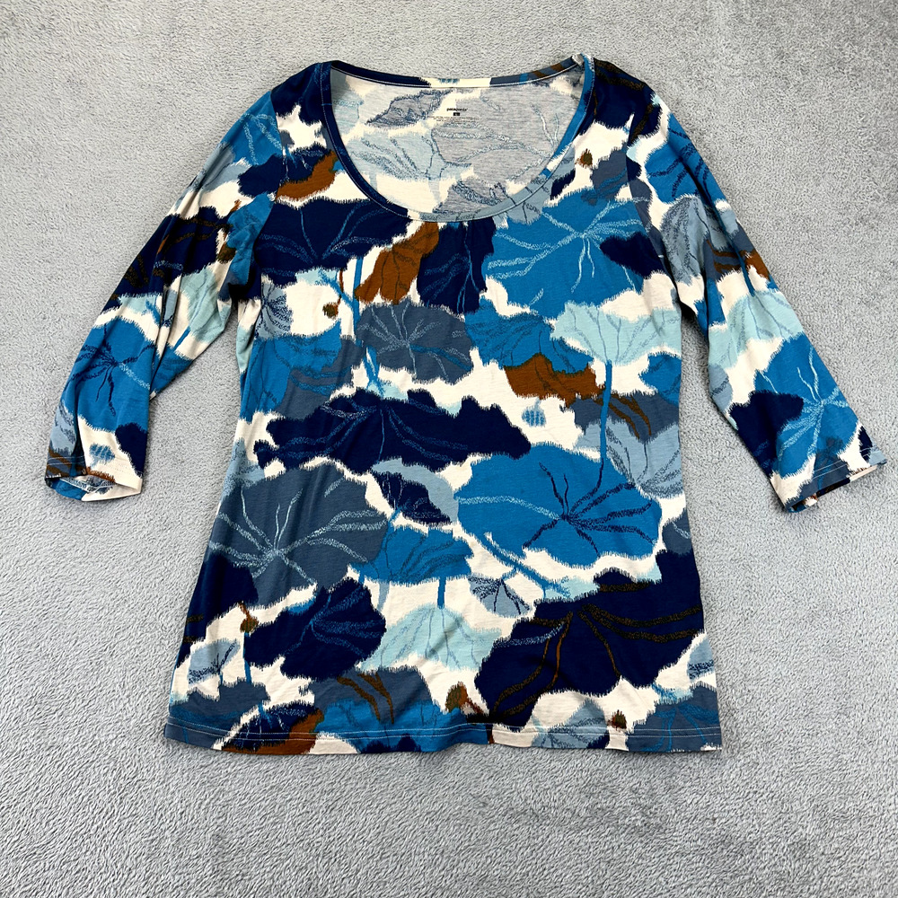 Patagonia Shirt Large L Blue Floral Organic Cotton 3/4 Sleeve Top Womens Casual